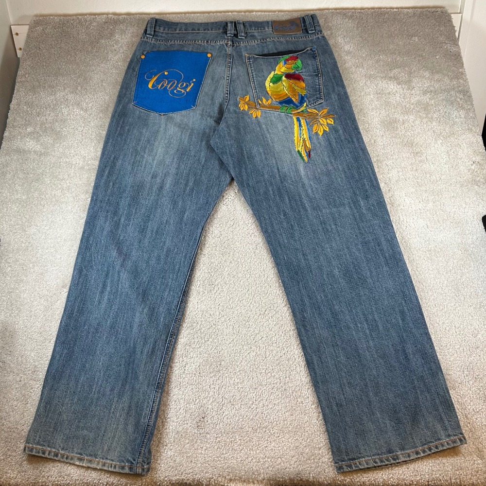 Coogi Jeans‎ Mens 40x34 Blue Denim Embroidered Parrot Streetwear Relaxed Fit Y2K